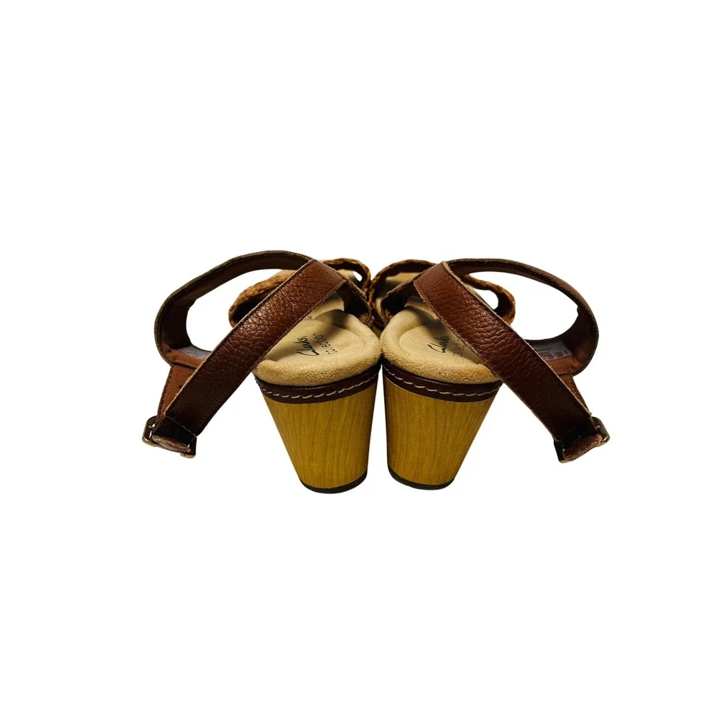 Clarks Wedge Sandals 8.5W Brown Leather Woven Ultimate Comfort Boho Platform